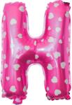 Flippy Balon Folie Metalizata Litera H, Flippy, 40 cm, Cu Imprimeu Inimioare, Umflati cu Heliu sau Aer, Ambalaj Individual, Pai inclus, Roz (129592)