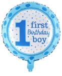 Flippy Balon din Folie Metalizata, Flippy, Prima Aniversare, Model First Birthday Boy, 45 cm, Ambalaj Individual, Pai Inclus, Umflare cu Aer sau Heliu, Albastru (127480)