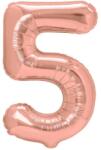Flippy Balon din Folie Metalizata Flippy, Figurina Cifra, Tema Aniversare 40 cm, Ambalaj Individual, Pai inclus, Umflare cu Aer sau Heliu, Rose Gold, Cifra 5 (129221)