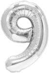Flippy Balon din Folie Metalizata Flippy, Figurina Cifra, Tema Aniversare 40 cm, Ambalaj Individual, Pai inclus, Umflare cu Aer sau Heliu, Argintiu, Cifra 9 (129215)