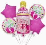 Flippy Baloane decorative GENDER REVEAL PARTY, Flippy, Figurina Sticluta, Model IT'S A GIRL, Set din 5 baloane, 40 x 77 cm, pentru Botez, Roz (129926)