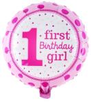 Flippy Balon din Folie Metalizata, Flippy, Prima Aniversare, Model First Birthday Girl, 45 cm, Ambalaj Individual, Pai Inclus, Umflare cu Aer sau Heliu, Roz (127481)