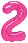 Flippy Balon din Folie Metalizata Flippy, Figurina Cifra, Tema Aniversare 80 cm, Ambalaj Individual, Pai inclus, Umflare cu Aer sau Heliu, Roz, Cifra 2 (130608)