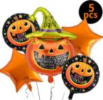 Flippy Set 5 Baloane din Folie Metalizata, Flippy, Figurine, Tema Halloween, Pai Inclus, Ambalaj Individual, Umflare cu Aer sau Heliu, Figurina Dovleac 54x87 cm, Stelute si Cerculete 45 cm, Multicolor (12993