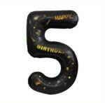 Flippy Balon din Folie Metalizata Flippy, Figurina Cifra, Scris Happy Birthday, Tema Aniversare 100 cm, Ambalaj Individual, Pai inclus, Umflare cu Aer sau Heliu, Negru, Cifra 5 (129272)