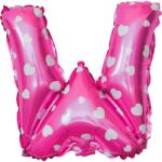 Flippy Balon Folie Metalizata Litera W, Flippy, 40 cm, Cu Imprimeu Inimioare, Umflati cu Heliu sau Aer, Ambalaj Individual, Pai inclus, Roz (129607)