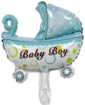 Flippy Balon din Folie Metalizata, Flippy, Mini Figurina, Model Carucior Bebelus, Tematica Gender Reveal, 39x29 cm, Ambalaj Individual, Pai Inclus, Umflare cu Aer sau Heliu, Albastru (127437)
