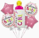 Flippy Baloane decorative GENDER REVEAL PARTY, Flippy, Figurina Sticla, Model IT'S A GIRL, Set din 5 baloane, 40 x 77 cm, pentru Botez, Roz (129928)