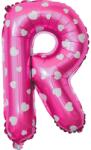 Flippy Balon Folie Metalizata Litera R, Flippy, 40 cm, Cu Imprimeu Inimioare, Umflati cu Heliu sau Aer, Ambalaj Individual, Pai inclus, Roz (129602)