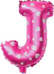 Flippy Balon Folie Metalizata Litera J, Flippy, 40 cm, Cu Imprimeu Inimioare, Umflati cu Heliu sau Aer, Ambalaj Individual, Pai inclus, Roz (129594)