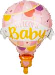 Flippy Balon din Folie Metalizata, Flippy, Mini Figurine, Model Balon cu Aer Cald Fetita, Tematica Welcome Baby, 80x62 cm, Ambalaj Individual, Pai Inclus, Umflare cu Aer sau Heliu, Roz (127483)