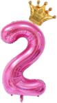 Flippy Balon din Folie Metalizata Flippy, Figurina Cifra si Coroana, Tema Aniversare 100 cm, Ambalaj Individual, Pai inclus, Umflare cu Aer sau Heliu, Roz, Cifra 2 (129239)