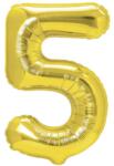 Flippy Balon din Folie Metalizata Flippy, Figurina Cifra, Tema Aniversare 40 cm, Ambalaj Individual, Pai inclus, Umflare cu Aer sau Heliu, Auriu, Cifra 5 (129201)