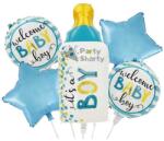 Flippy Baloane decorative GENDER REVEAL PARTY, Flippy, Figurina Sticla, Model IT'S A BOY, Set din 5 baloane, 40 x 77 cm, pentru Botez, Albastru (129927)