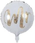Flippy Balon din Folie Metalizata, Flippy, Figurina Cerc, Model MR, Tematica Nunta, 45 cm, Ambalaj Individual, Pai Inclus, Umflare cu Aer sau Heliu, Alb (130782)