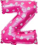 Flippy Balon Folie Metalizata Litera Z, Flippy, 40 cm, Cu Imprimeu Inimioare, Umflati cu Heliu sau Aer, Ambalaj Individual, Pai inclus, Roz (129610)
