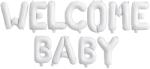 Flippy Set Baloane din Folie Metalizata, Flippy, Figurine Litere, Model Welcome Baby, Tema Aniversare, 40 cm, Ambalaj Individual, Pai inclus, Umflare cu Aer sau Heliu, Alb (130980)