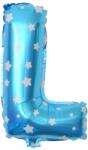 Flippy Balon Folie Metalizata Litera L, Flippy, 40 cm, Cu Imprimeu Stelute, Umflati cu Heliu sau Aer, Ambalaj Individual, Pai inclus, Albastru (129570)