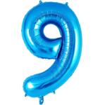 Flippy Balon din Folie Metalizata, Flippy, Figurina Cifra, Tema Aniversare 80 cm, Ambalaj Individual, Pai inclus, Umflare cu Aer sau Heliu, Albastru, Cifra 9 (130616)