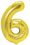 Flippy Balon din Folie Metalizata Flippy, Figurina Cifra, Tema Aniversare 40 cm, Ambalaj Individual, Pai inclus, Umflare cu Aer sau Heliu, Auriu, Cifra 6 (129202)