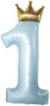 Flippy Balon din Folie Metalizata, Flippy, Figurina Cifra 1, Model Coroana Print, 91 cm, Ambalaj Individual, Pai inclus, Umflare cu Aer sau Heliu, Albastru (131348)