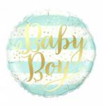 Flippy Balon din Folie Metalizata, Flippy, Figurina Cerc, Model Baby Boy, Tematica Gender Reveal, 45 cm, Ambalaj Individual, Pai Inclus, Umflare cu Aer sau Heliu, Albastru (130787)
