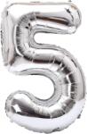 Flippy Balon din Folie Metalizata Flippy, Figurina Cifra, Tema Aniversare 40 cm, Ambalaj Individual, Pai inclus, Umflare cu Aer sau Heliu, Argintiu, Cifra 5 (129211)
