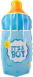 Flippy Balon din Folie Metalizata, Flippy, Mini Figurina Biberon, Model It's a Boy, Tematica Gender Reveal, 44x20 cm, Ambalaj Individual, Pai Inclus, Umflare cu Aer sau Heliu, Albastru (127428)