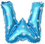 Flippy Balon Folie Metalizata Litera W, Flippy, 40 cm, Cu Imprimeu Stelute, Umflati cu Heliu sau Aer, Ambalaj Individual, Pai inclus, Albastru (129581)