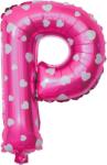 Flippy Balon Folie Metalizata Litera P, Flippy, 40 cm, Cu Imprimeu Inimioare, Umflati cu Heliu sau Aer, Ambalaj Individual, Pai inclus, Roz (129600)