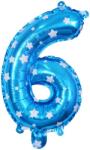 Flippy Balon din Folie Metalizata Flippy, Figurina Cifra, Imprimeu Stele, Tema Aniversare 80 cm, Ambalaj Individual, Pai inclus, Umflare cu Aer sau Heliu, Albastru, Cifra 6 (127184)
