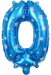 Flippy Balon din Folie Metalizata Flippy, Figurina Cifra, Imprimeu Stele, Tema Aniversare 80 cm, Ambalaj Individual, Pai inclus, Umflare cu Aer sau Heliu, Albastru, Cifra 0 (127176)