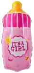Flippy Balon din Folie Metalizata, Flippy, Mini Figurina Biberon, Model It's a Girl, Tematica Gender Reveal, 44x20 cm, Ambalaj Individual, Pai Inclus, Umflare cu Aer sau Heliu, Roz (127430)