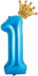 Flippy Balon din Folie Metalizata Flippy, Figurina Cifra si Coroana, Tema Aniversare 100 cm, Ambalaj Individual, Pai inclus, Umflare cu Aer sau Heliu, Albastru, Cifra 1 (129248)