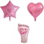 Flippy Set 3 Baloane din Folie Metalizata, Flippy, Figurine Picior 46x79 cm, Inima 45 cm, Stea 45cm, Model It's a Girl, Tema Gender Reveal, Ambalaj Individual, Pai Inclus, Umflare cu Aer sau Heliu, Roz (1309
