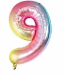 Flippy Balon din Folie Metalizata Flippy, Figurina Cifra, Tema Aniversare 40 cm, Ambalaj Individual, Pai inclus, Umflare cu Aer sau Heliu, Multicolor, Cifra 9 (129235)