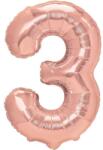 Flippy Balon din Folie Metalizata Flippy, Figurina Cifra, Tema Aniversare 80 cm, Ambalaj Individual, Pai inclus, Umflare cu Aer sau Heliu, Rose Gold, Cifra 3 (130579)