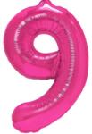 Flippy Balon din Folie Metalizata Flippy, Figurina Cifra, Tema Aniversare 40 cm, Ambalaj Individual, Pai inclus, Umflare cu Aer sau Heliu, Roz, Cifra 9 (129195)