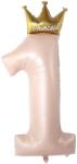 Flippy Balon din Folie Metalizata, Flippy, Figurina Cifra 1, Model Coroana Printesa, 91 cm, Ambalaj Individual, Pai inclus, Umflare cu Aer sau Heliu, Roz (131347)