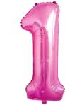 Flippy Balon din Folie Metalizata Flippy, Figurina Cifra, Tema Aniversare 80 cm, Ambalaj Individual, Pai inclus, Umflare cu Aer sau Heliu, Roz, Cifra 1 (130607)