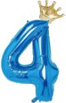 Flippy Balon din Folie Metalizata Flippy, Figurina Cifra si Coroana, Tema Aniversare 100 cm, Ambalaj Individual, Pai inclus, Umflare cu Aer sau Heliu, Albastru, Cifra 4 (129251)