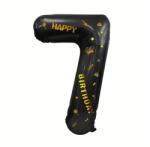 Flippy Balon din Folie Metalizata Flippy, Figurina Cifra, Scris Happy Birthday, Tema Aniversare 100 cm, Ambalaj Individual, Pai inclus, Umflare cu Aer sau Heliu, Negru, Cifra 7 (129274)