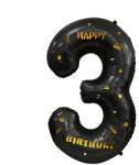 Flippy Balon din Folie Metalizata Flippy, Figurina Cifra, Scris Happy Birthday, Tema Aniversare 100 cm, Ambalaj Individual, Pai inclus, Umflare cu Aer sau Heliu, Negru, Cifra 3 (129270)
