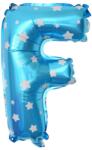 Flippy Balon Folie Metalizata Litera F, Flippy, 40 cm, Cu Imprimeu Stelute, Umflati cu Heliu sau Aer, Ambalaj Individual, Pai inclus, Albastru (129564)