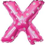 Flippy Balon Folie Metalizata Litera X, Flippy, 40 cm, Cu Imprimeu Inimioare, Umflati cu Heliu sau Aer, Ambalaj Individual, Pai inclus, Roz (129608)