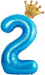 Flippy Balon din Folie Metalizata Flippy, Figurina Cifra si Coroana, Tema Aniversare 100 cm, Ambalaj Individual, Pai inclus, Umflare cu Aer sau Heliu, Albastru, Cifra 2 (129249)