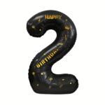 Flippy Balon din Folie Metalizata Flippy, Figurina Cifra, Scris Happy Birthday, Tema Aniversare 100 cm, Ambalaj Individual, Pai inclus, Umflare cu Aer sau Heliu, Negru, Cifra 2 (129269)
