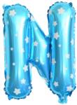 Flippy Balon Folie Metalizata Litera N, Flippy, 40 cm, Cu Imprimeu Stelute, Umflati cu Heliu sau Aer, Ambalaj Individual, Pai inclus, Albastru (129572)