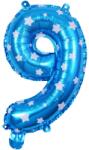 Flippy Balon din Folie Metalizata Flippy, Figurina Cifra, Imprimeu Stele, Tema Aniversare 80 cm, Ambalaj Individual, Pai inclus, Umflare cu Aer sau Heliu, Albastru, Cifra 9 (127187)