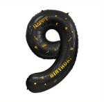 Flippy Balon din Folie Metalizata Flippy, Figurina Cifra, Scris Happy Birthday, Tema Aniversare 100 cm, Ambalaj Individual, Pai inclus, Umflare cu Aer sau Heliu, Negru, Cifra 9 (129276)